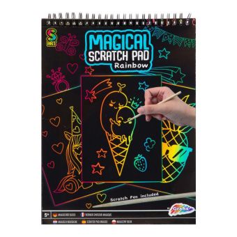 Grafix A4 Magical Scratch Pad 20 Sider + Penn - Regnbue