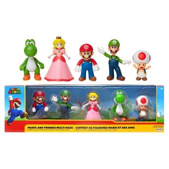 Nintendo Mario og Venner Figursett 6,5cm - Mario, Luigi, Yoshi, Toad, og Princess Peach